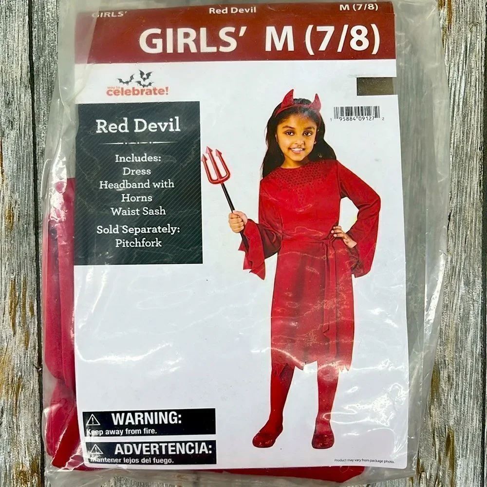 Girls Red Devil Dress Halloween Costume Size 7/8